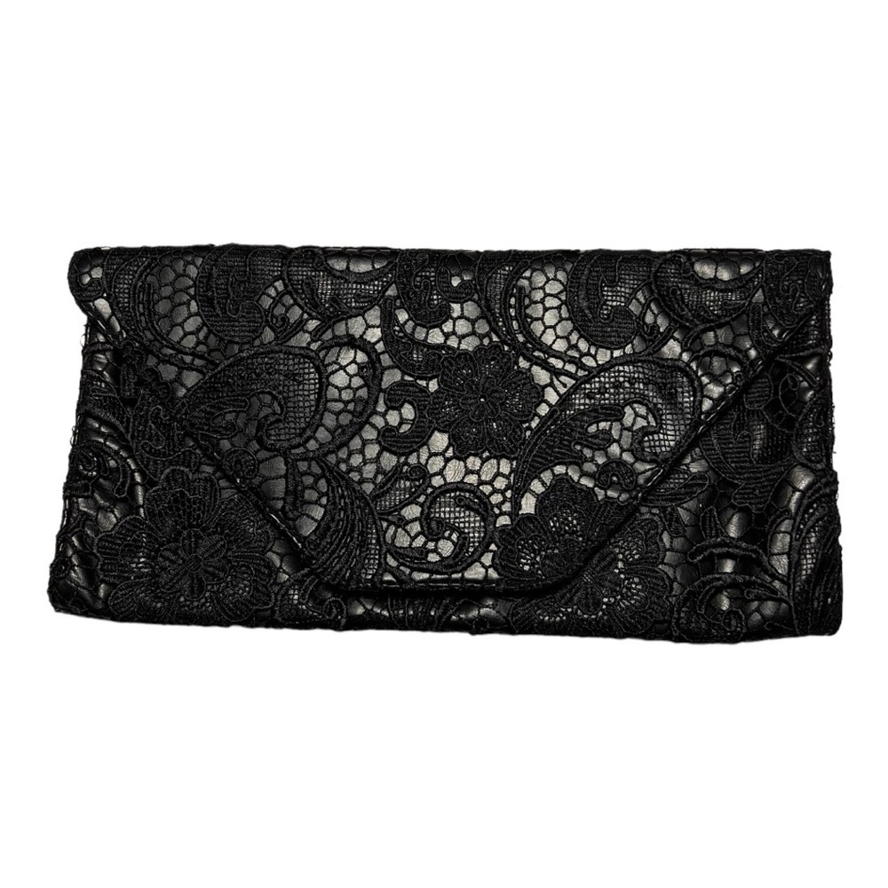 Jessica Simpson Lace Vegan Leather Clutch Black